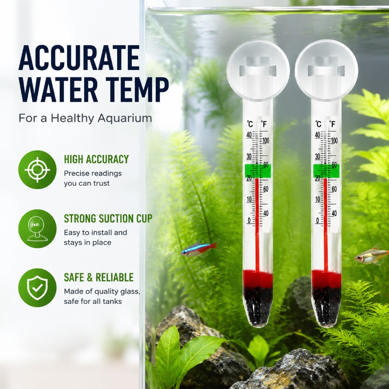 Planted Aquarium Water Temperature - Vantuzlu Akvaryum Cam Termometresi, Balık Tankı,